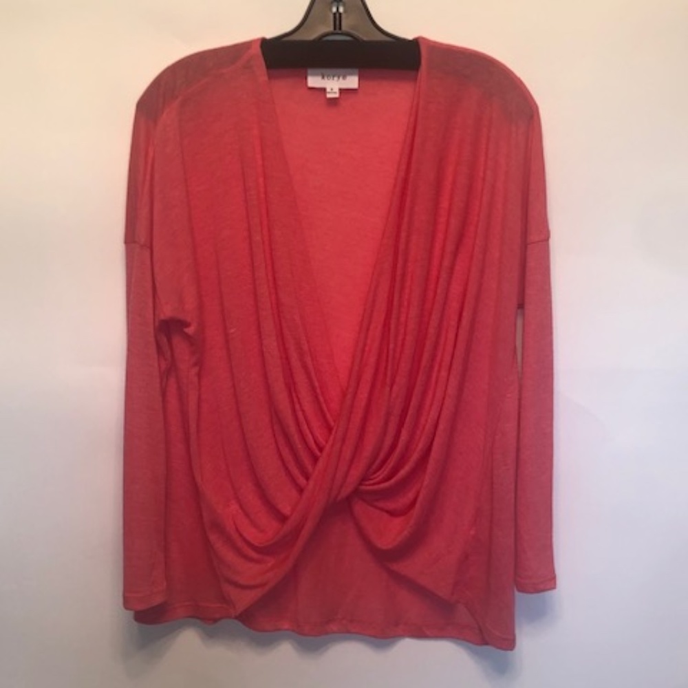 Eloquii Coral Draped Front Long-Sleeve Top